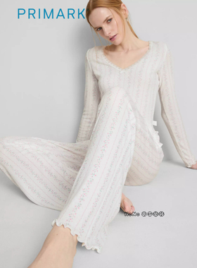 英国Primark女款成人大童奶白温柔小碎花吊带家居服长睡短裤