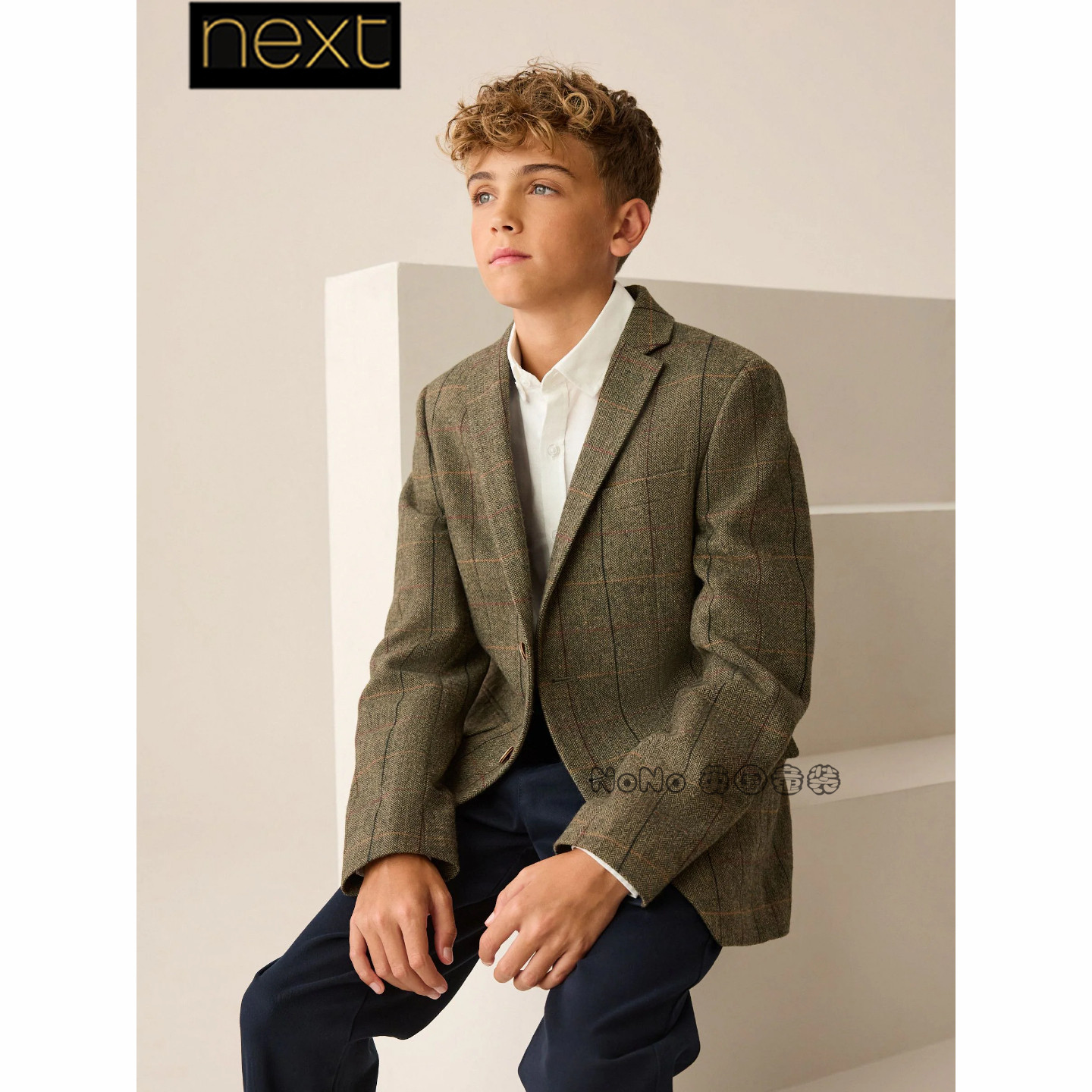 英国Next正品男大童绿色格子西装学院礼服外套西服演出W32-928