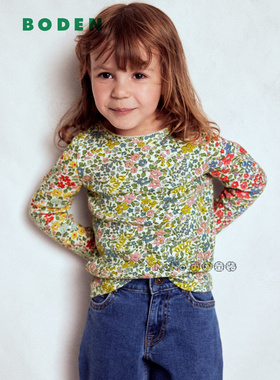 代购英国Mini BODEN女童柔软绿色碎花长袖T恤纯棉2-14岁G4920-COL
