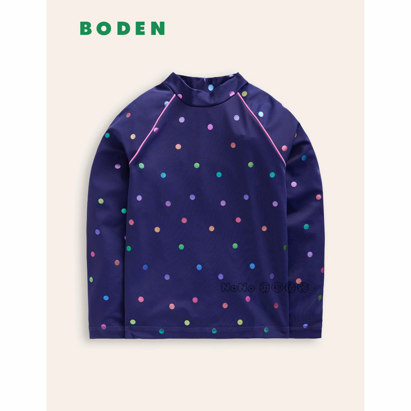 代购英国Mini BODEN女童蓝彩色波点泳衣防晒SPF50+T恤2-14岁G5841