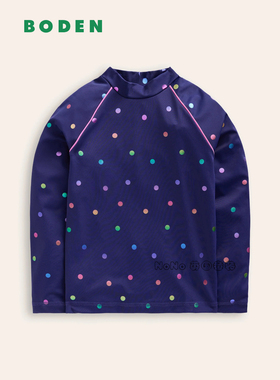 代购英国Mini BODEN女童蓝彩色波点泳衣防晒SPF50+T恤2-14岁G5841