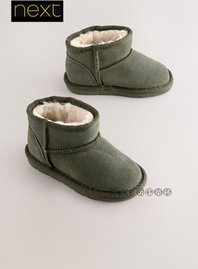 英国Next正品代购男女儿童墨绿色雪地靴冬款加厚毛毛麂皮F27-512