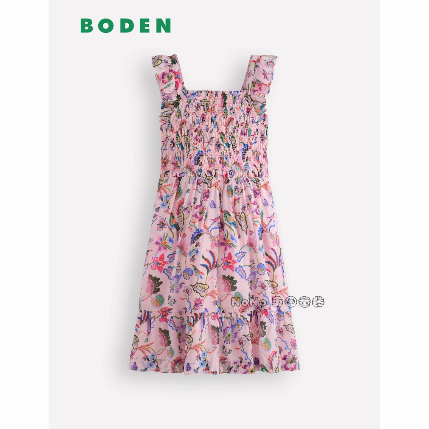 代购英国Mini Boden女童粉色打揽碎花连衣裙全棉2-12岁新款G6003