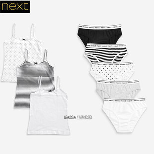 现货Next英国正品女童黑白色条纹波点吊带背心三角内裤920-380