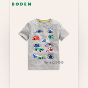 现货英国Mini 儿童灰色露营风格 T恤夏季 纯棉B2729 BODEN正品