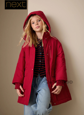 英国Next女大童新年本命红色外套加厚中长款棉服衣防雨雪F82-270