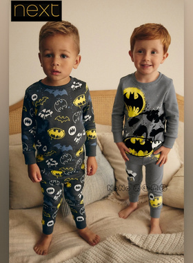 英国Next正品代购男童灰色蝙蝠侠长袖家居服睡衣秋裤棉335-280