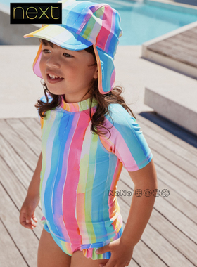 英国Next正品代购女童彩虹条纹画笔风分体泳防晒链短袖W45-764
