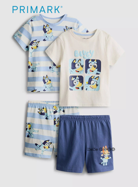 代购英国Primark儿童蓝白色布鲁伊宾果全棉短袖家居服睡衣裤外穿