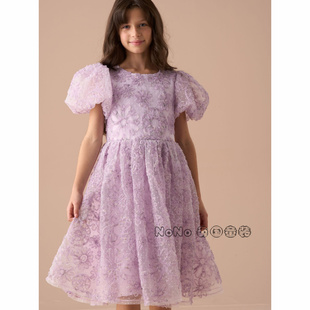 英国Angel Rocket正品女大童连衣裙紫色重工刺绣花朵礼服AN7-690