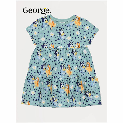 代购英国乔治George女童蓝色布鲁伊宾果短袖连衣裙全棉1432065