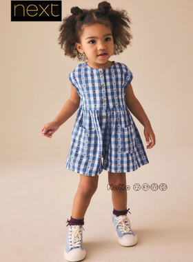 Next英国正品代购女童蓝色格子爱心樱桃连身裤体裤连身衣W58-283