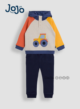 英国JOJO Maman Bebe男童红蓝灰色拖拉机卫衣卫裤运动套装W31-508