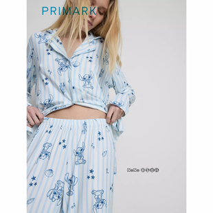 代购英国Primark女款成人大童史迪仔奇蓝色长袖家居服长睡衣裤