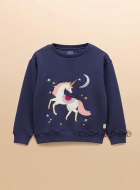NEXT英国兔代购女童深蓝色独角兽刺绣卫衣运动衫2-10岁AN2-923
