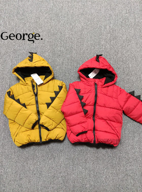 现货英国乔治George男童黄色红色立体恐龙连帽棉衣棉服外套防风