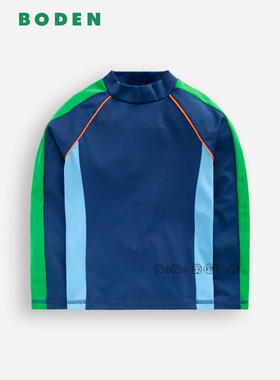 代购英国Mini BODEN男童蓝绿拼色泳衣防晒SPF50+T恤2-14岁B3195