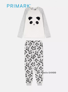 代购英国Primark女中大童毛绒加厚熊猫冬长袖家居服睡衣裤7-15岁