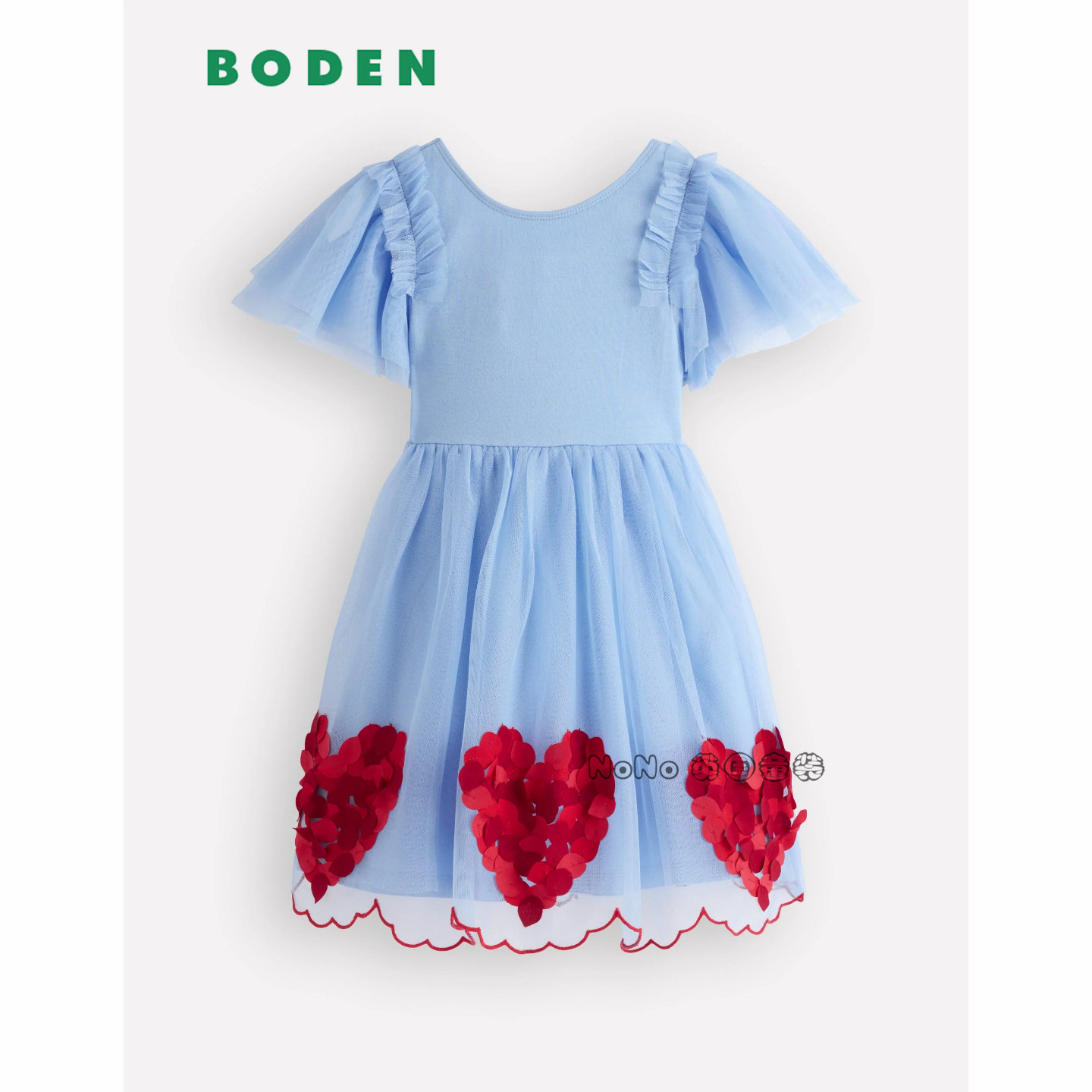 英国Mini Boden女童蓝红色爱心网纱短袖连衣裙礼服2-10岁G5773