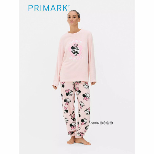 代购英国Primark女款大童粉色迪士尼米妮保暖绒长袖家居服睡衣裤