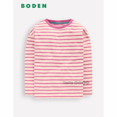 代购英国Mini BODEN女童粉白色条纹长袖T恤纯棉打底2-14岁G5759