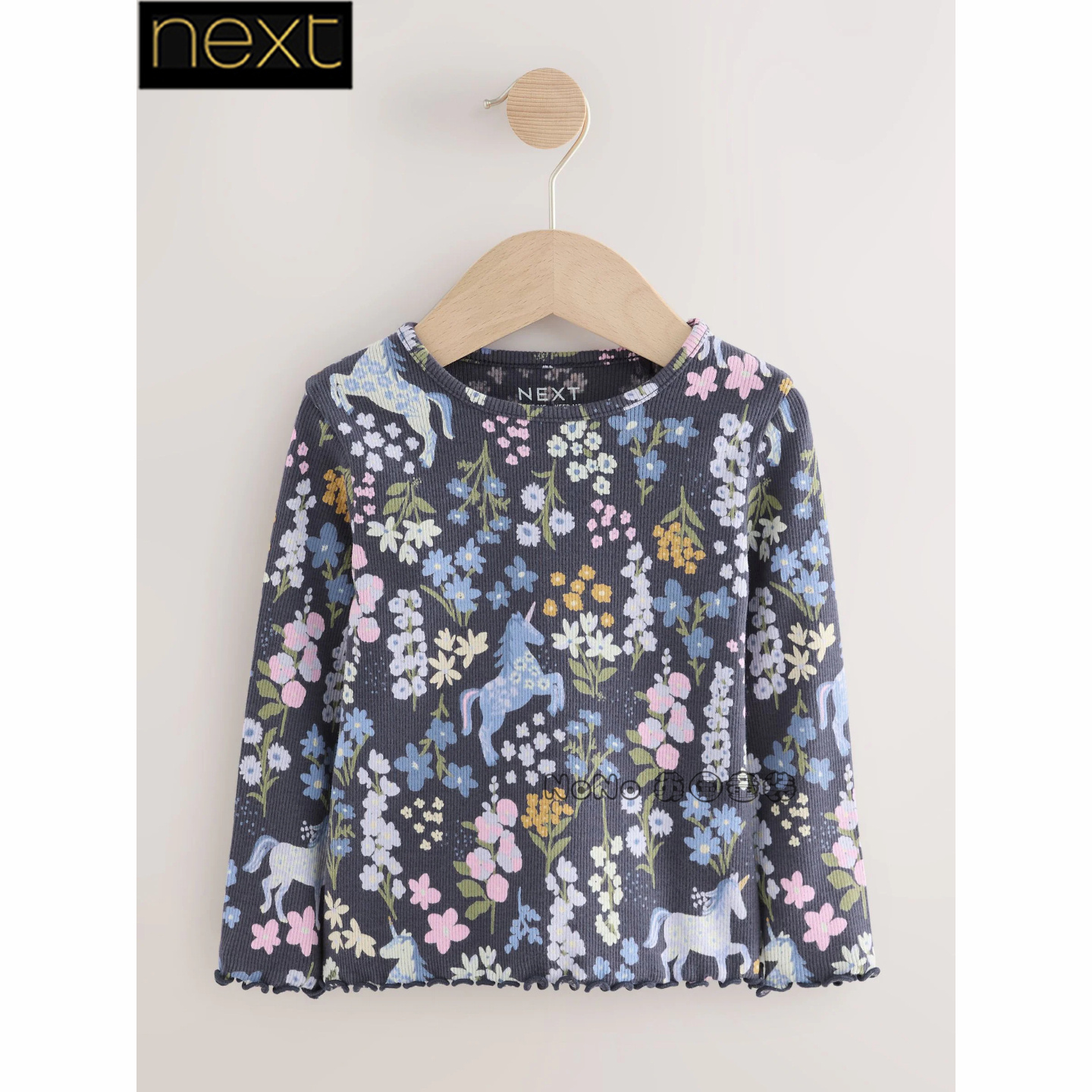 英国Next正品代购女童蓝色独角兽小碎花短袖T恤运动衫纯棉F45-065