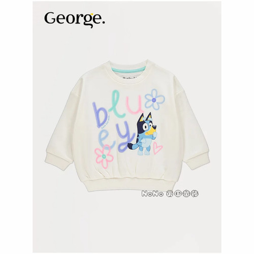 英国乔治George儿童白色布鲁伊BLUEY卫衣运动衫全棉1400526