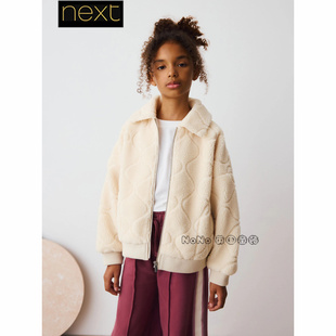 英国Next女大童亲子乳白色纹理绒羊羔毛外套保暖3-16岁F01-940