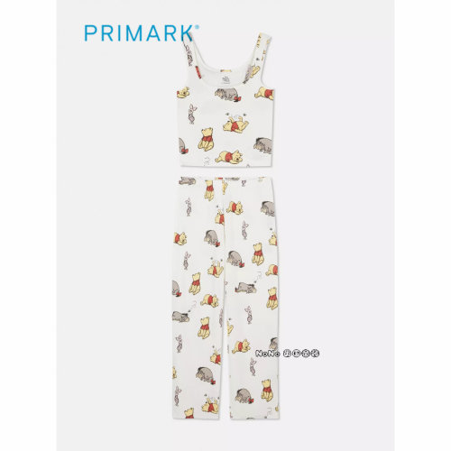 代购英国Primark女款成人大童小熊维尼背心家居服睡衣长裤螺纹