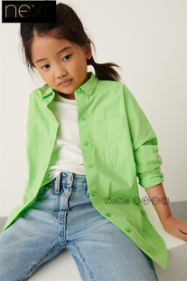 女童大童亲子绿色长袖 衬衫 亲衫 879 英国Next正品 长款 宽松C18