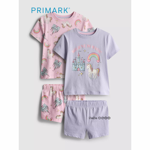 英国Primark代购儿童粉紫色彩虹独角兽短袖家居服睡衣裤柔软