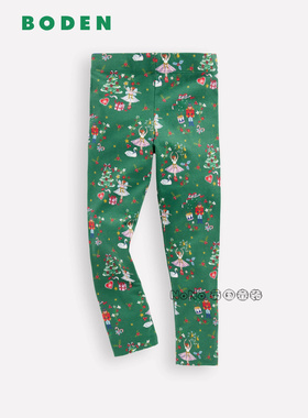 英国Mini Boden女童绿色碎花胡桃夹子芭蕾打底长裤棉2-10岁G5517