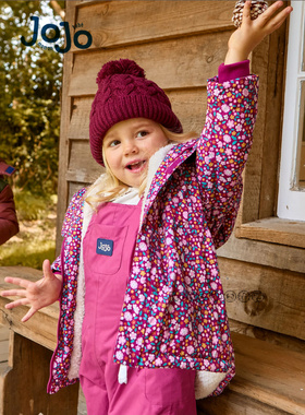 代购英国JoJo Maman Bebe女童粉红色小碎花外套加厚毛棉服F31-493