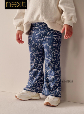Next英国正品代购女童蓝色蝴蝶结喇叭裤休闲长裤螺纹弹力F81-300