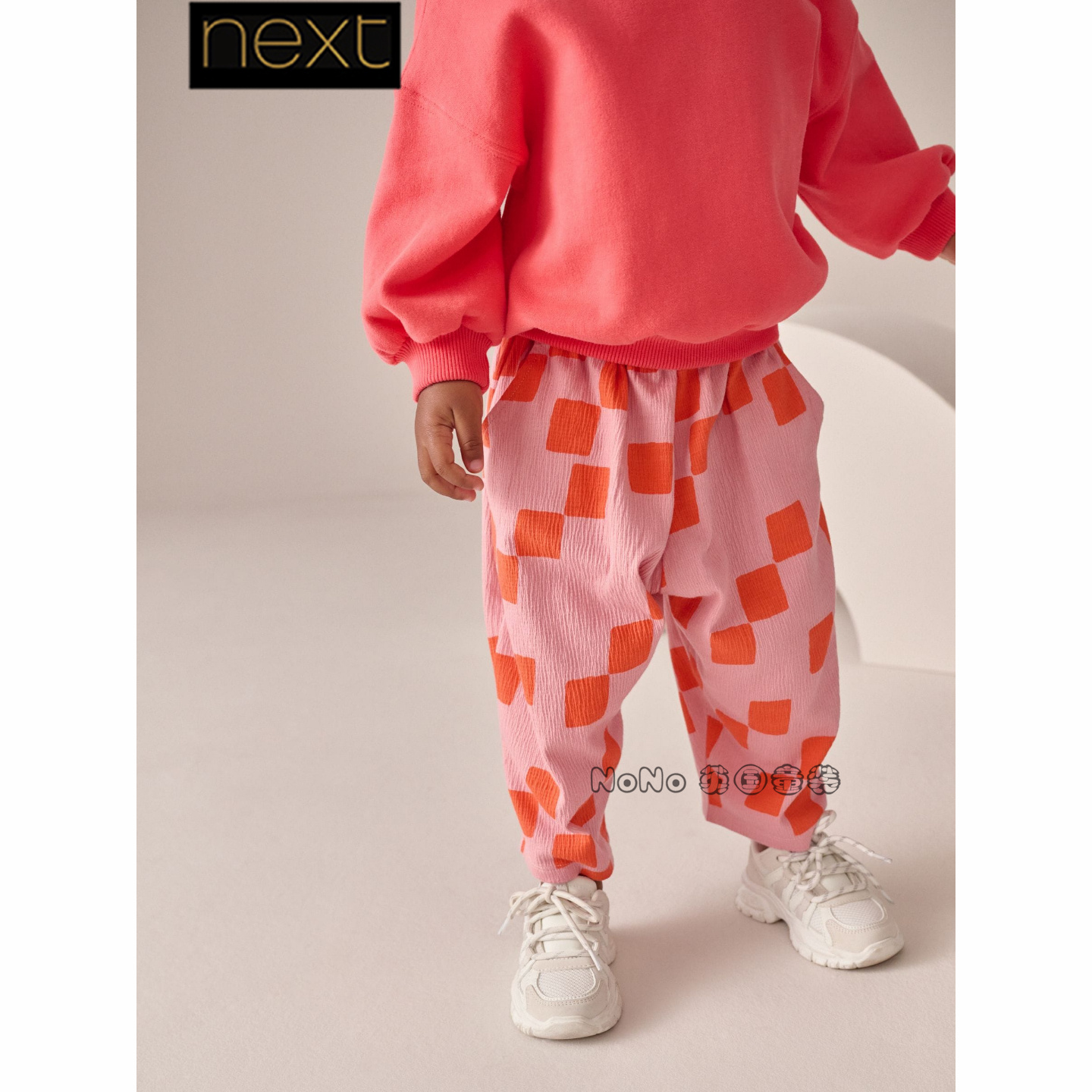 英国Next正品代购女童粉色方格休闲运动裤纯棉1-7岁W53-304