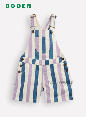 英国Mini Boden女童蓝紫白色条纹背带裤牛仔短裤新款2-14岁G5855