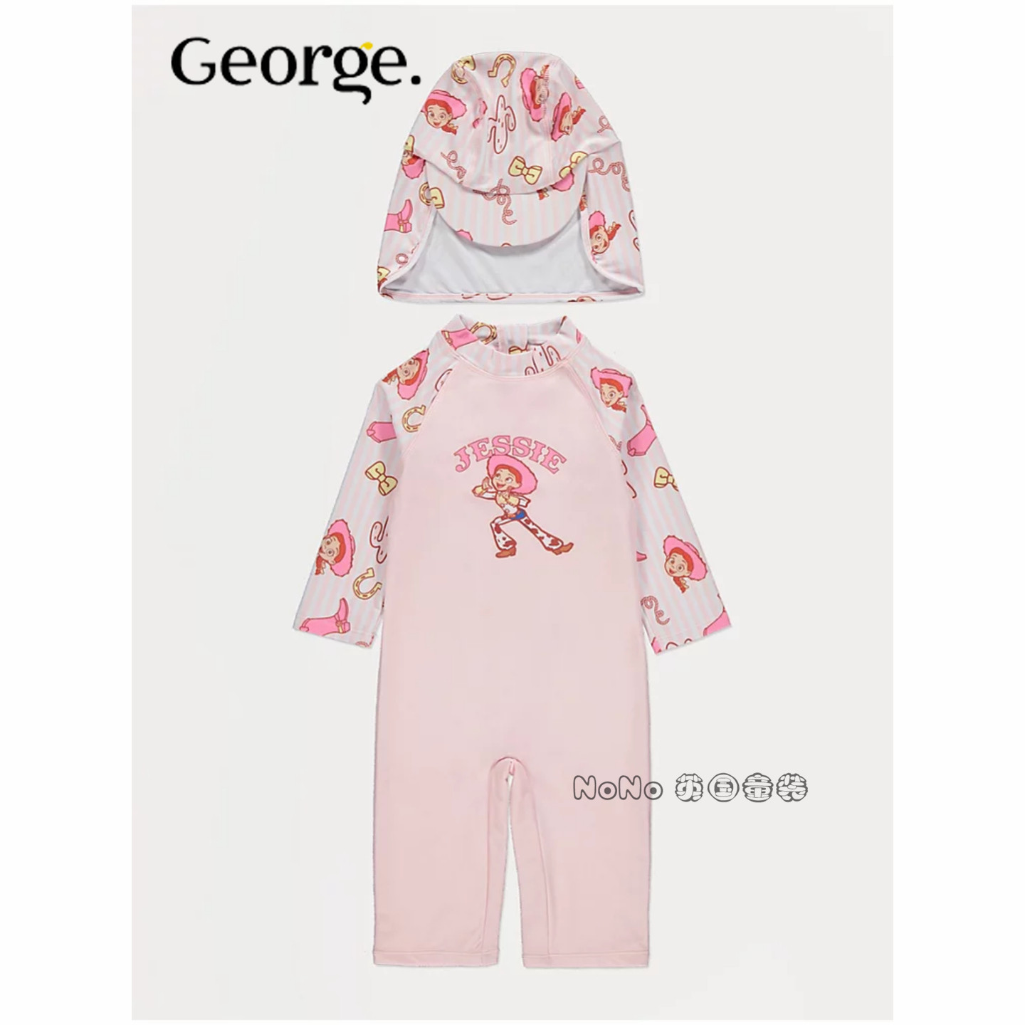 英国乔治George女童玩具总动员连体泳衣T恤防晒遮颈帽套装1387283