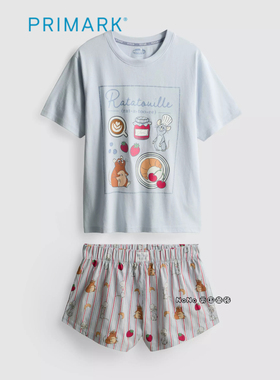 英国Primark女款成人大童蓝色料理鼠王短袖家居服睡衣裤新款全棉
