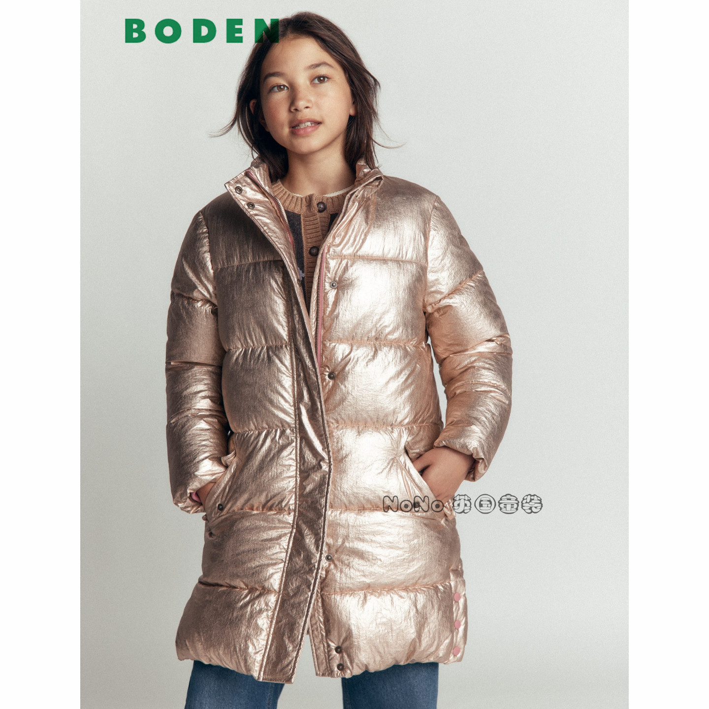英国Mini BODEN女童金色防雨雪外套长款棉服加厚棉衣2-14岁G5578