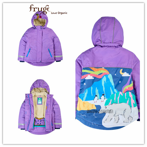 现货英国FRUGI有机儿童子紫色企鹅滑雪服外套棉服加厚棉衣9-10岁
