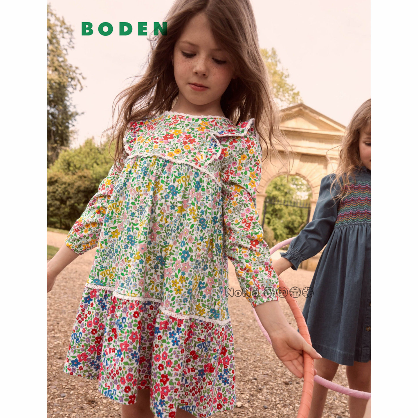 英国Mini Boden正品女童25新款彩色印花小碎花长袖连衣裙纯棉