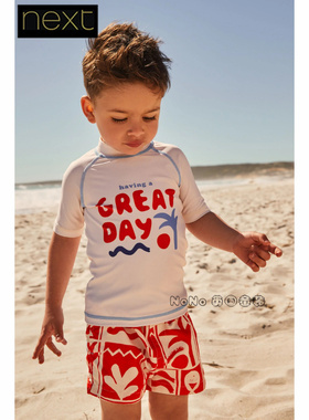 英国Next正品男童红白色度假分体泳衣防晒SPF50+泳裤沙滩E91-837