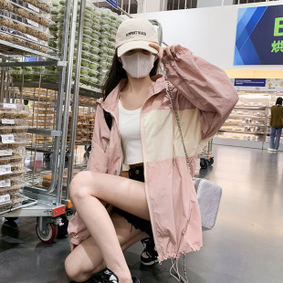 粉色防晒衣薄外套女春夏季2025新款韩版宽松学生中长款连帽防晒服