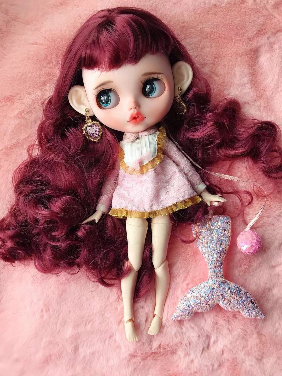 HobgobLin关节素体小布娃娃改娃拼娃,白肌娃娃、刘海酒红色娃