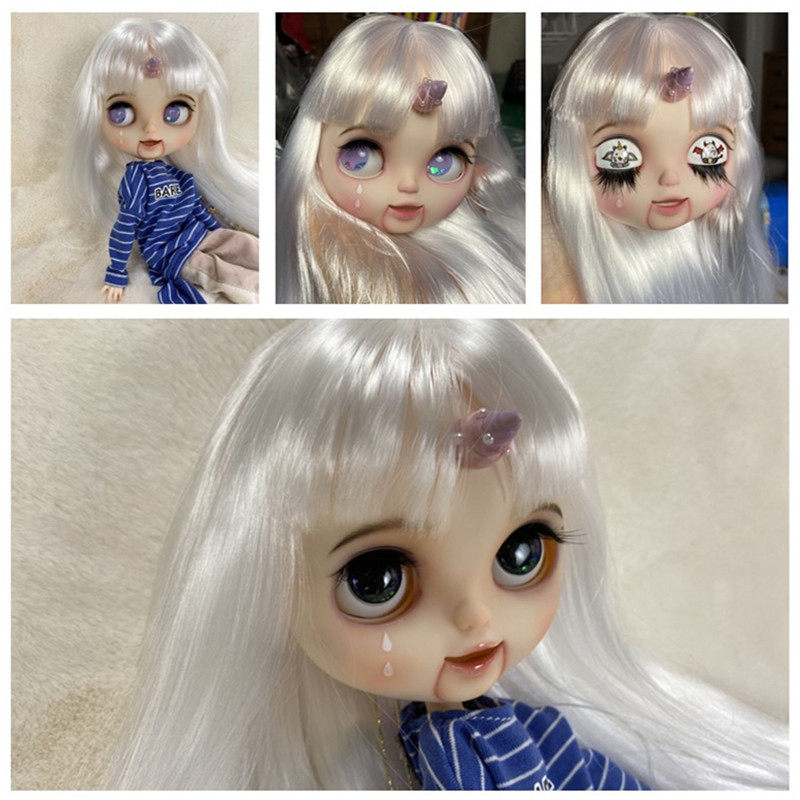 HobgobLin微笑木偶眼泪女孩特效面妆磨改下巴手绘眼皮带角 定金