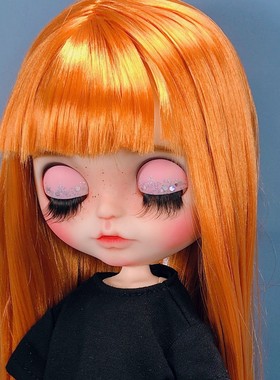 小布娃娃改娃成品 田园风 橙色齐刘海长发 带雀斑粉色闪眼皮 定金