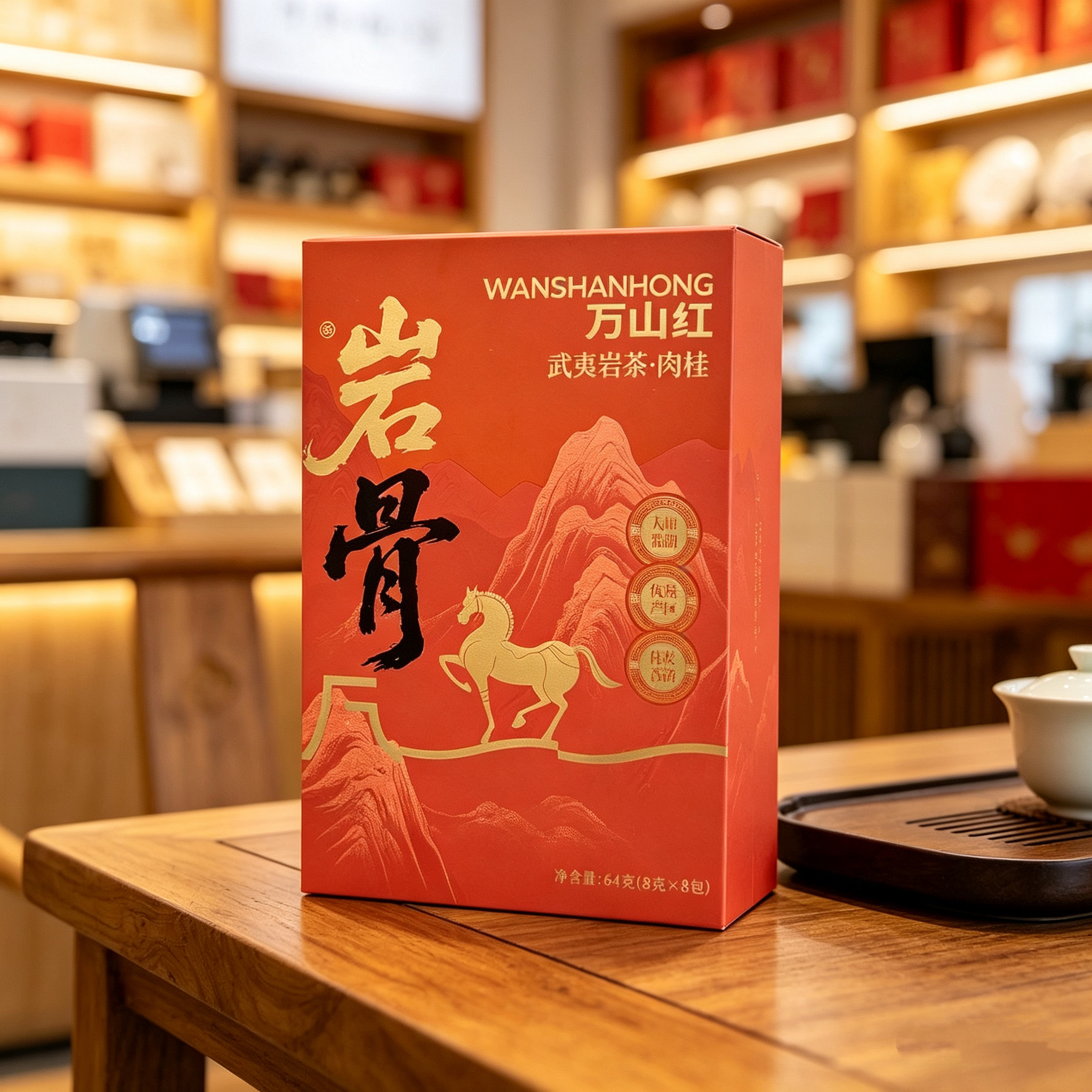 八马万山红岩谷正宗武夷岩茶乌龙茶肉桂茶礼盒装送礼64克