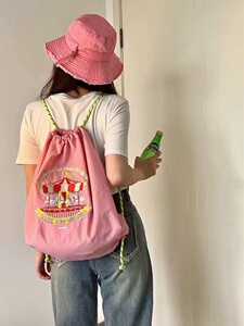 日本Ball Chain高圆圆同款刺绣托特包帆布手提包单肩斜挎购物袋包