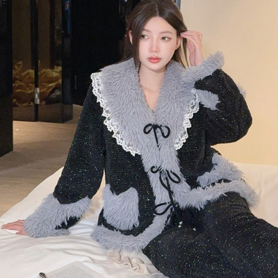 新款法兰绒冬季睡衣女保暖加厚加绒慵懒风吊带可外穿家居服三件套