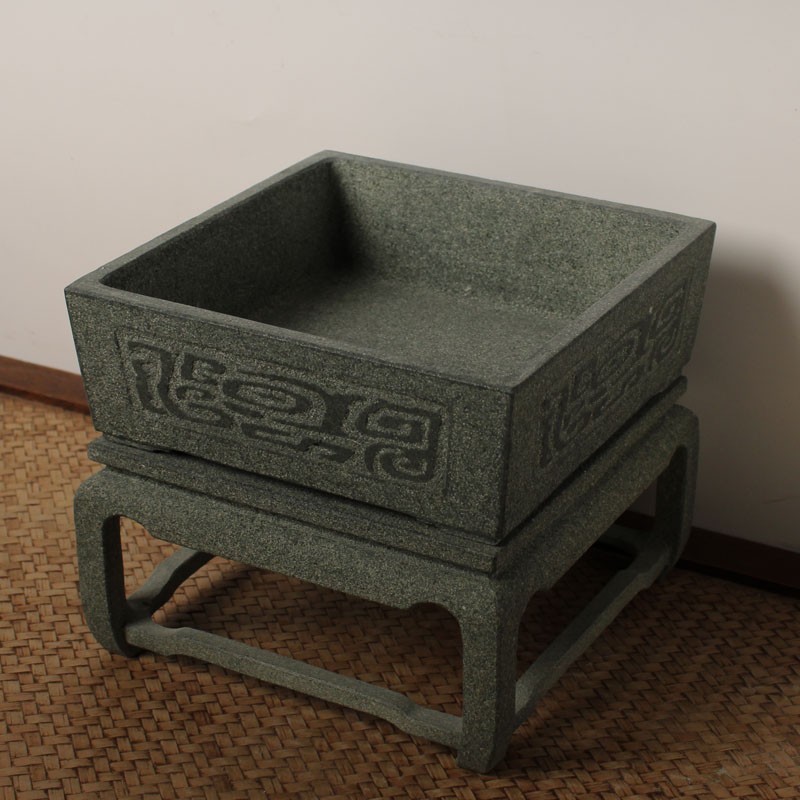 青石花盆石头底座复古盆栽石花架